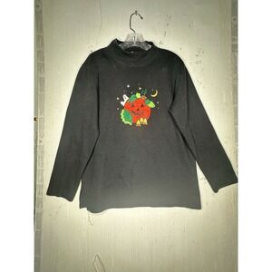 Moving Bleu Happy Halloween Black Cat Cotton Polyester Sweater | Tag Sz: M